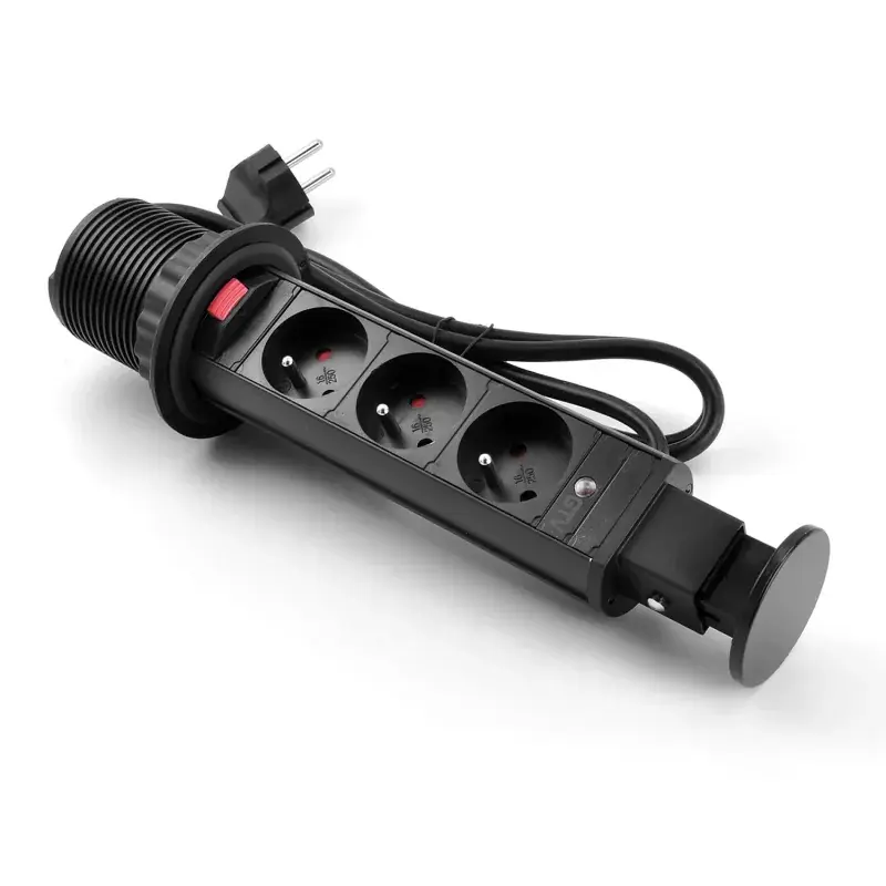 Gniazdo meblowe, Przedłużacz biurowy wpuszczany 60 mm, czarny Kup online
